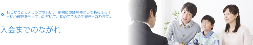 「絶対に成績を伸ばしてもらえる！」という確信を持っていただいてからのご入会手続きとなります。【入会までのながれ】